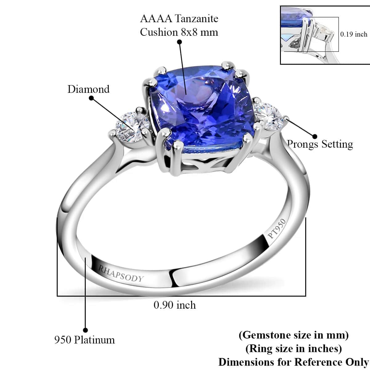 Certified & Appraised Rhapsody 950 Platinum AAAA Tanzanite and E-F VS Diamond Ring (Size 6.0) 4.15 Grams 2.80 ctw image number 5