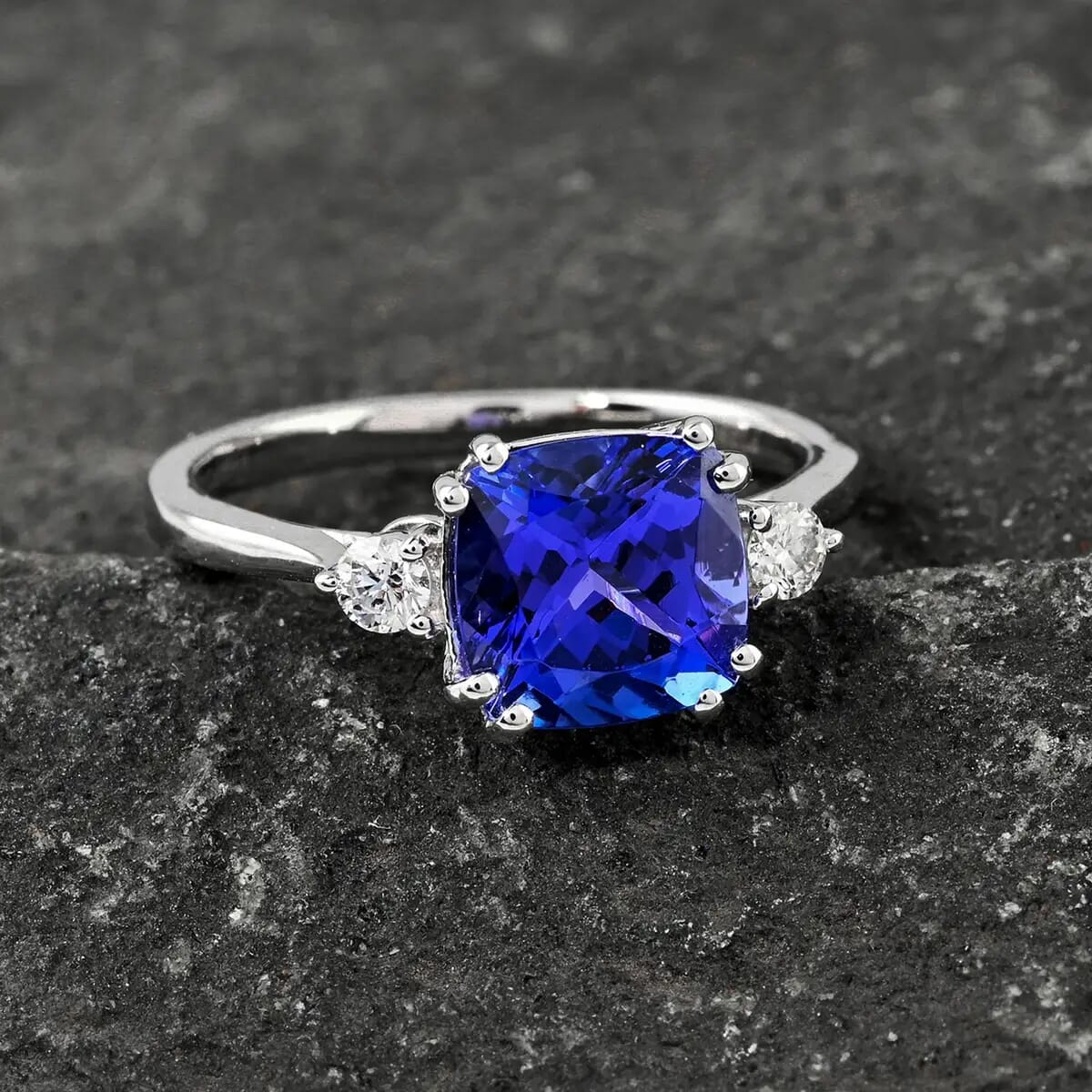 Certified and Appraised Rhapsody 950 Platinum AAAA Tanzanite and E-F VS Diamond Ring (Size 7.0) 4.15 Grams 2.80 ctw image number 1