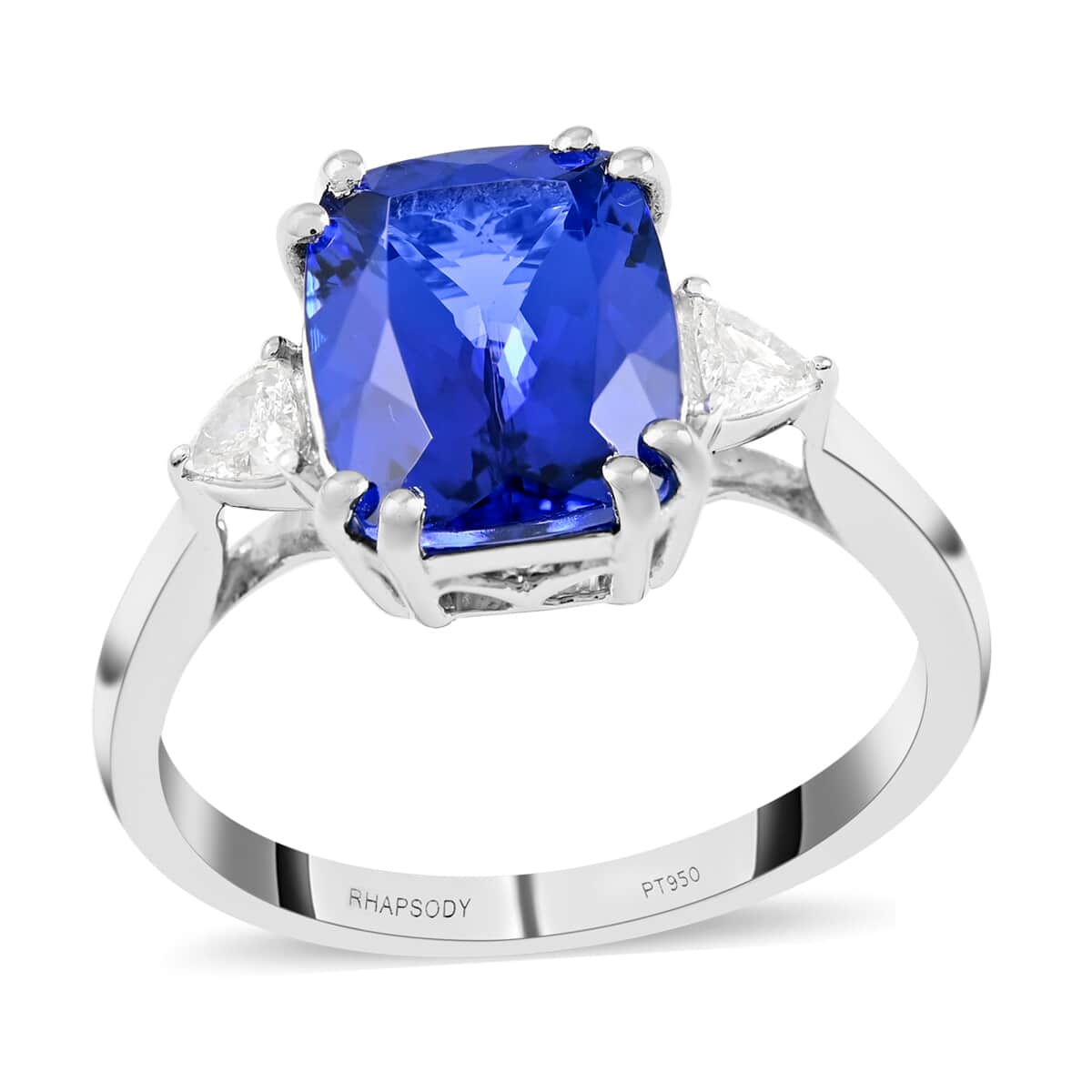 Certified and Appraised RHAPSODY 950 Platinum AAAA Tanzanite and E-F VS Diamond Ring (Size 6.0) 4.65 Grams 3.70 ctw image number 0