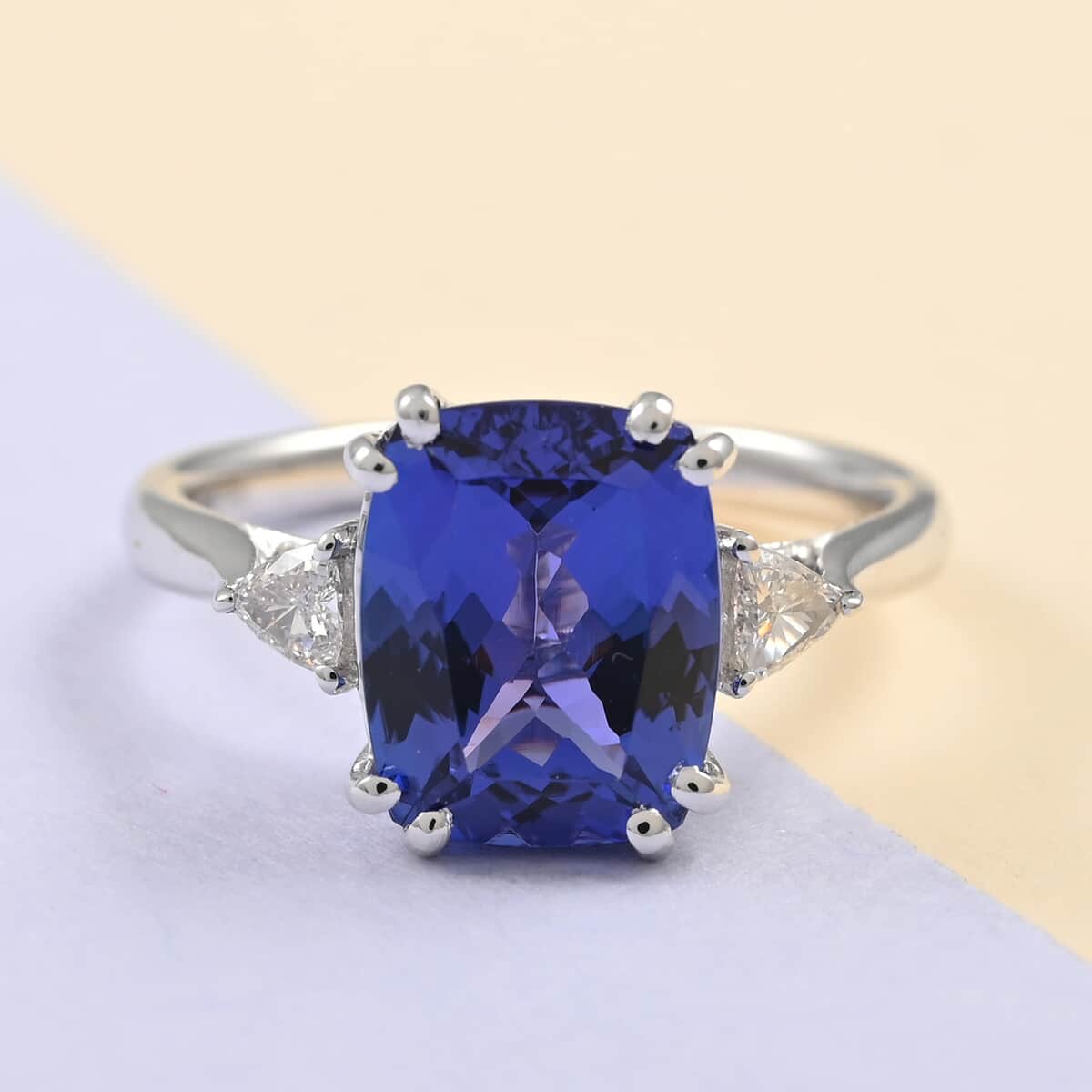 Certified and Appraised RHAPSODY 950 Platinum AAAA Tanzanite and E-F VS Diamond Ring 4.65 Grams 3.70 ctw image number 1