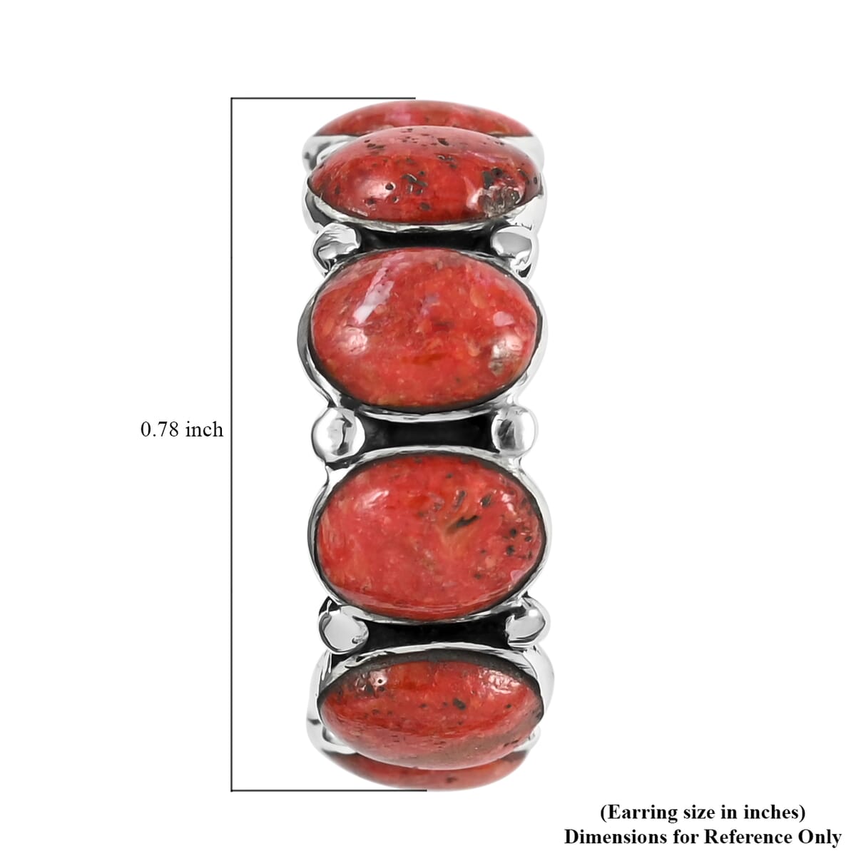 Santa Fe Style Enhanced Red Coral Half Hoop Earrings in Sterling Silver 3.75 ctw image number 5