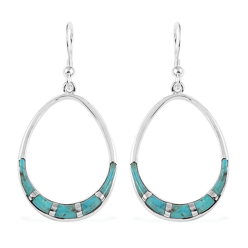 Santa Fe Style Kingman Turquoise Dangle Earrings in Sterling Silver 0.70 ctw