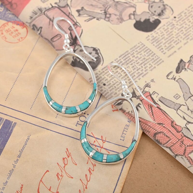 Santa Fe Style Kingman Turquoise 0.70 ctw Dangle Earrings in Sterling Silver