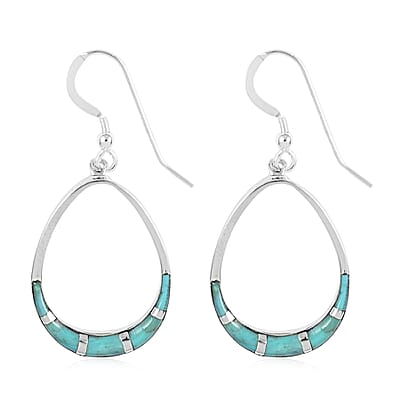Santa Fe Style Kingman Turquoise Dangle Earrings in Sterling Silver 0.70 ctw