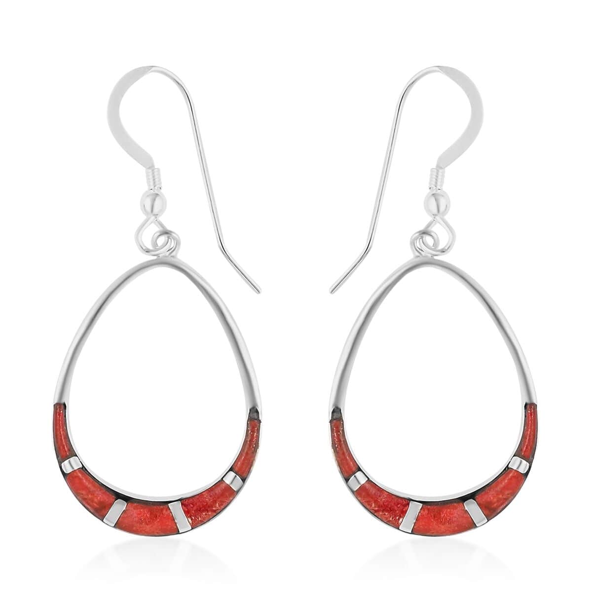 Santa Fe Style Plum Coral Dangle Earrings in Sterling Silver image number 0