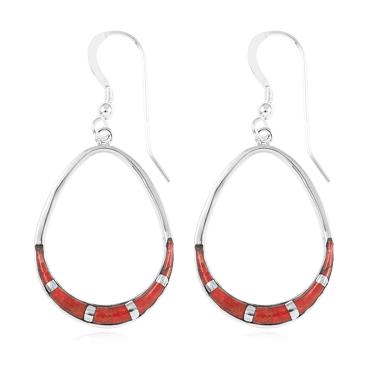 Santa Fe Style Plum Coral Dangle Earrings in Sterling Silver image number 3