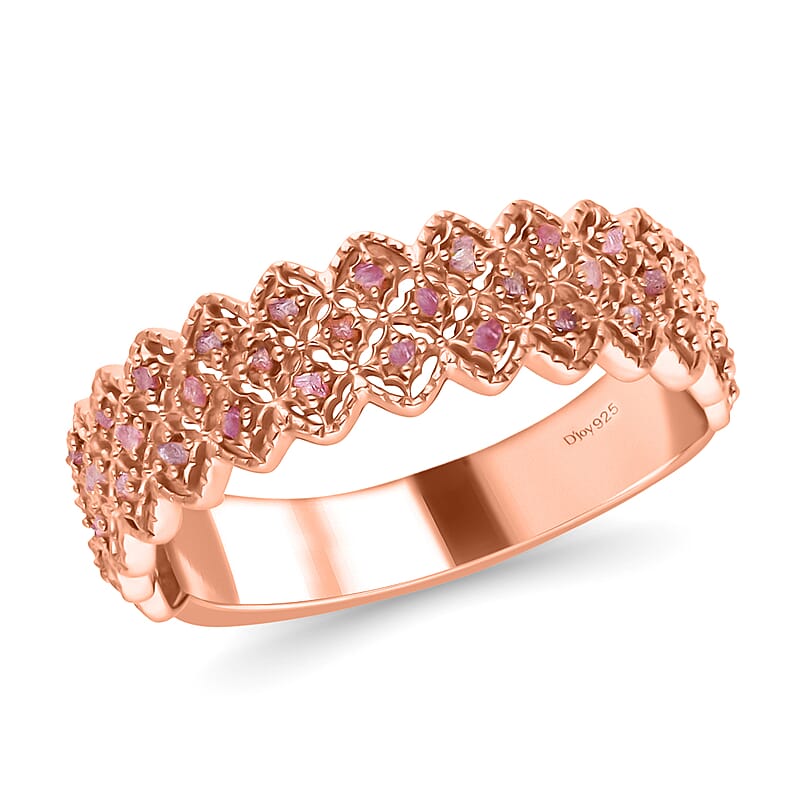 Uncut Natural Pink Diamond Eternity Band Ring in Vermeil RG Over Sterling Silver, Wedding Bands For Women (Size 10.0) 0.25 ctw