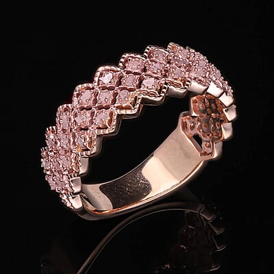 Uncut Natural Pink Diamond Eternity Band Ring in Vermeil RG Over Sterling Silver, Wedding Bands For Women (Size 10.0) 0.25 ctw