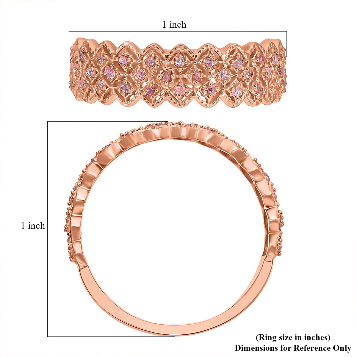 Uncut Natural Pink Diamond Eternity Band Ring in Vermeil RG Over Sterling Silver, Wedding Bands For Women (Size 10.0) 0.25 ctw