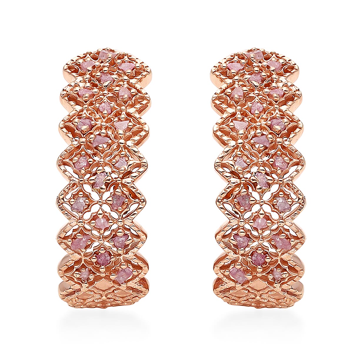 Uncut Natural Pink Diamond Earrings in Vermeil Rose Gold Over Sterling Silver 0.25 ctw