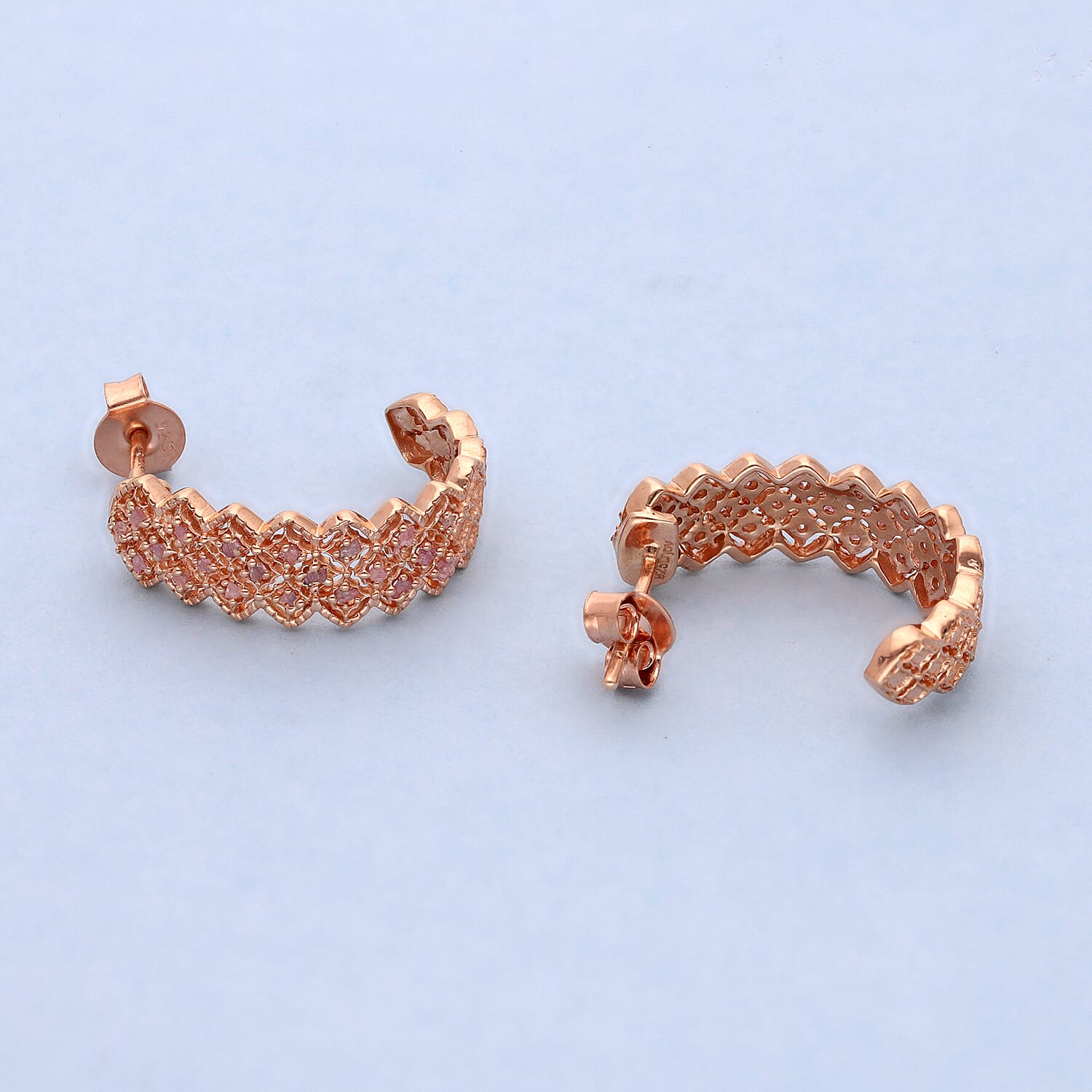 Uncut Natural Pink Diamond Earrings in Vermeil Rose Gold Over Sterling Silver 0.25 ctw