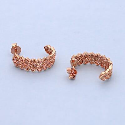 Uncut Natural Pink Diamond Earrings in Vermeil Rose Gold Over Sterling Silver 0.25 ctw