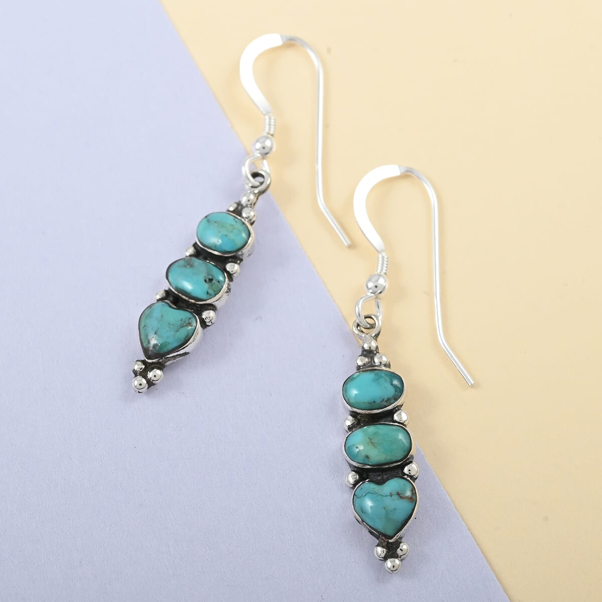SANTA FE Style Turquoise 3 Stone Earrings in Sterling Silver 0.65 ctw image number 1