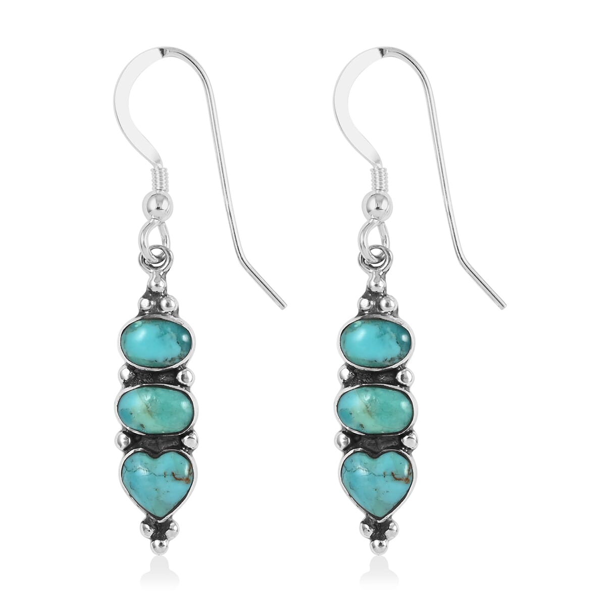 SANTA FE Style Turquoise 3 Stone Earrings in Sterling Silver 0.65 ctw image number 3