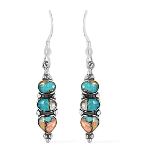 Santa Fe Style Spiny Turquoise 3 Stone Drop Earrings in Sterling Silver 2.00 ctw