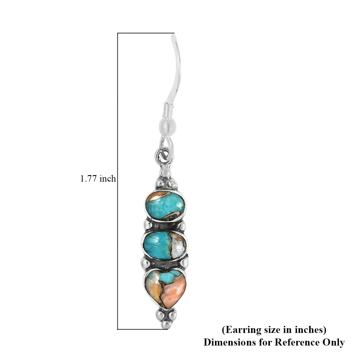 Santa Fe Style Spiny Turquoise 3 Stone Drop Earrings in Sterling Silver 2.00 ctw image number 5