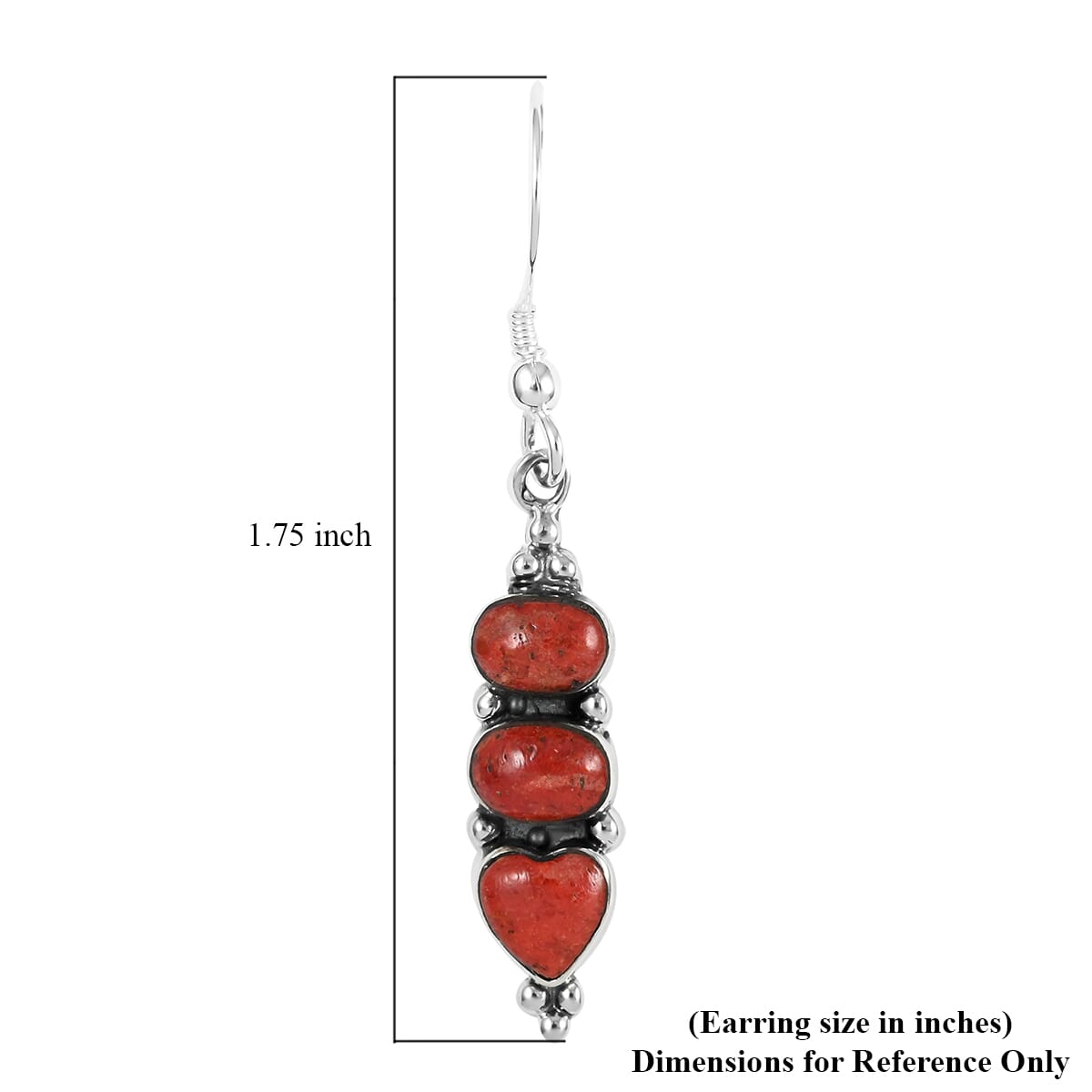 Santa Fe Style Enhanced Red Coral 3 Stone Drop Earrings in Sterling Silver 2.00 ctw image number 4