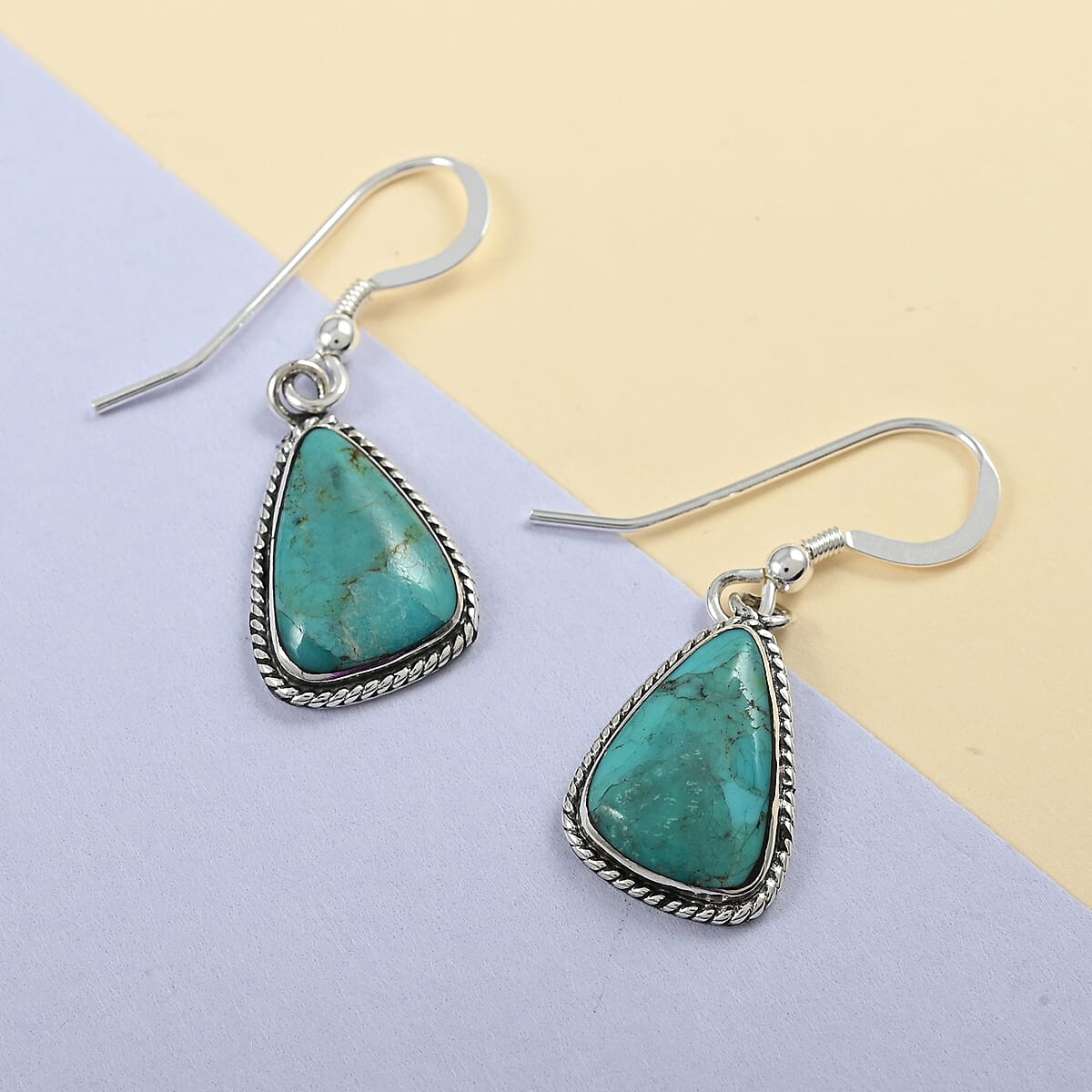 SANTA FE Style Spiny Turquoise Dangle Earrings in Sterling Silver 0.25 ctw image number 1
