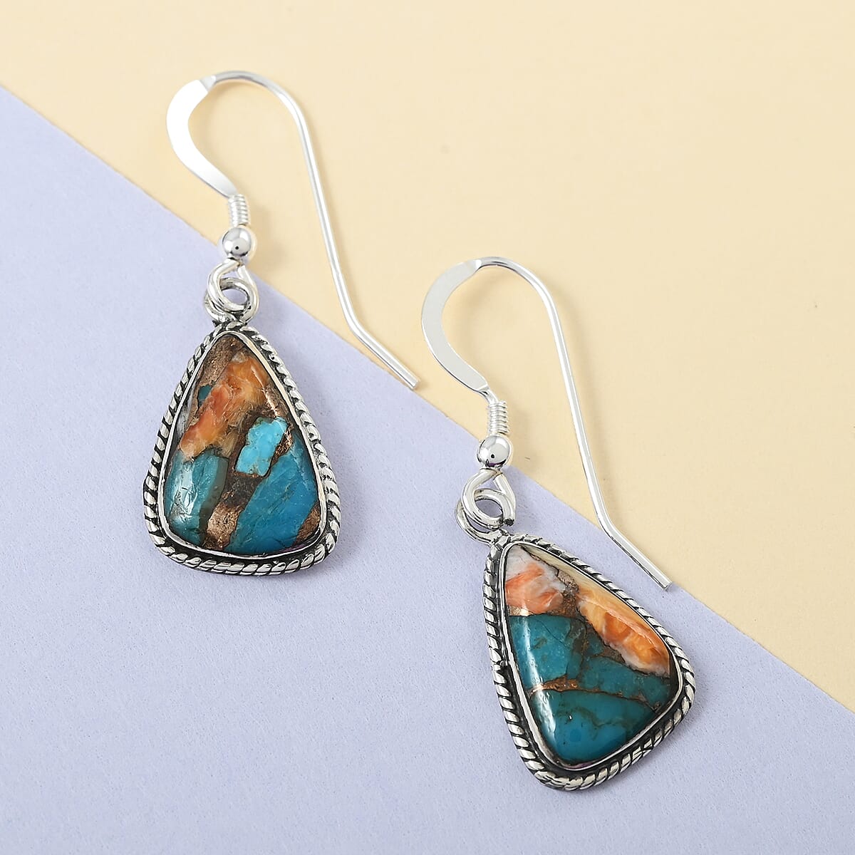 Santa Fe Style Spiny Turquoise Dangle Earrings in Sterling Silver 0.25 ctw image number 1