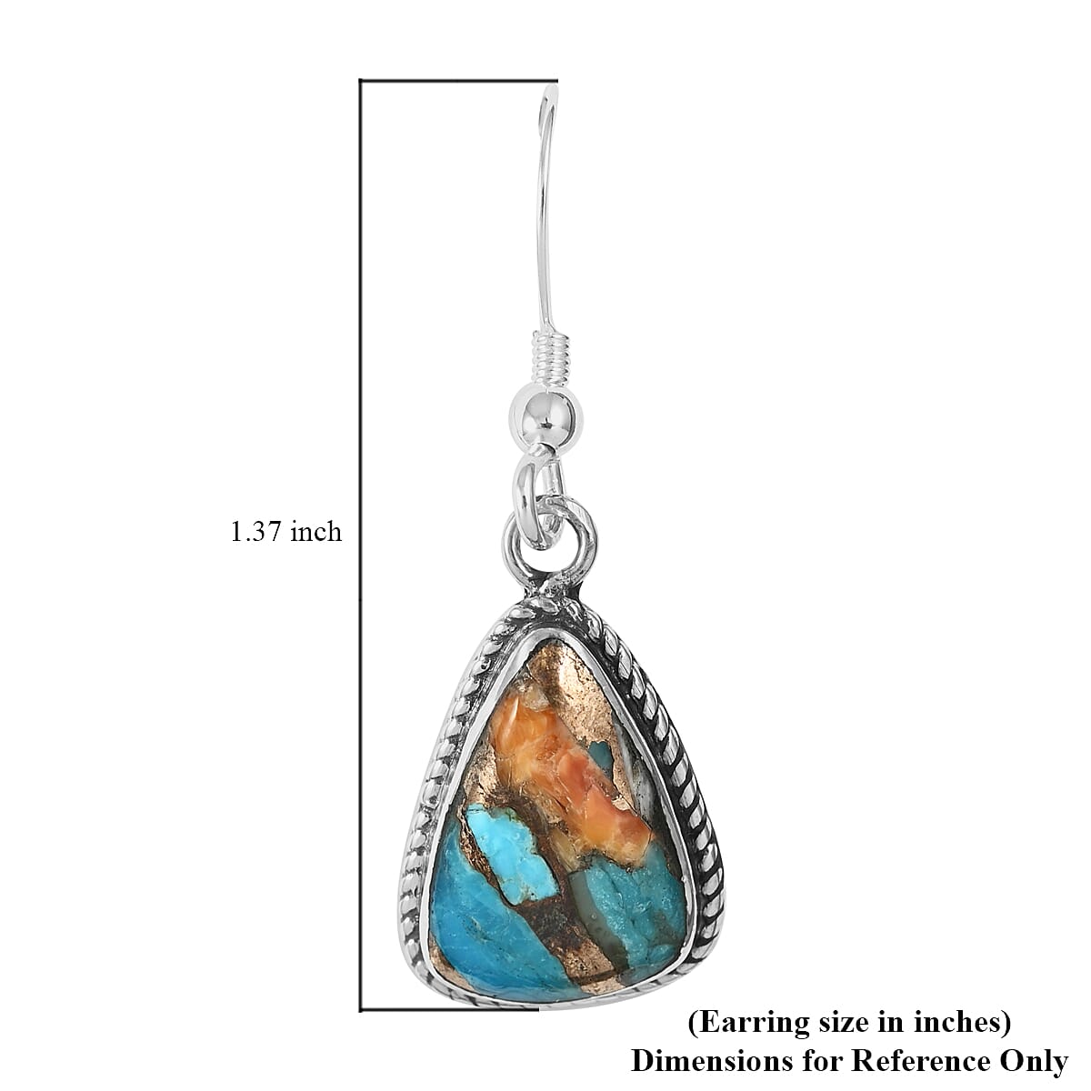 Santa Fe Style Spiny Turquoise Dangle Earrings in Sterling Silver 0.25 ctw image number 4