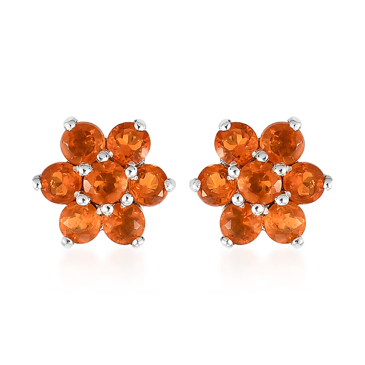 Jalisco Fire Opal Floral Earrings in Platinum Over Sterling Silver 0.65 ctw