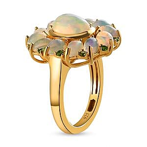 Ethiopian Welo Opal and Chrome Diopside 2.97 ctw Cluster Ring in 14K Yellow Gold Over Sterling Silver (Size 10)
