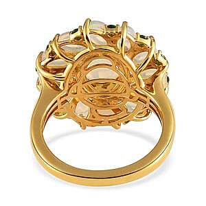 Ethiopian Welo Opal and Chrome Diopside 2.97 ctw Cluster Ring in 14K Yellow Gold Over Sterling Silver (Size 10)