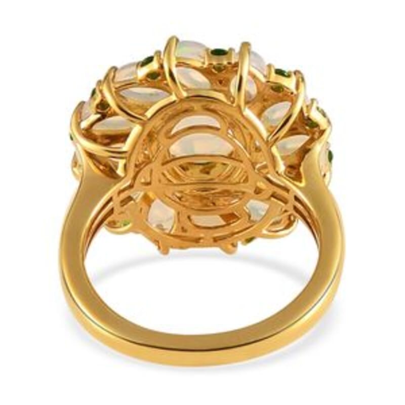 Ethiopian Welo Opal and Chrome Diopside 2.97 ctw Cluster Ring in 14K Yellow Gold Over Sterling Silver (Size 10)