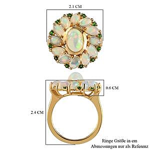 Ethiopian Welo Opal and Chrome Diopside 2.97 ctw Cluster Ring in 14K Yellow Gold Over Sterling Silver (Size 10)