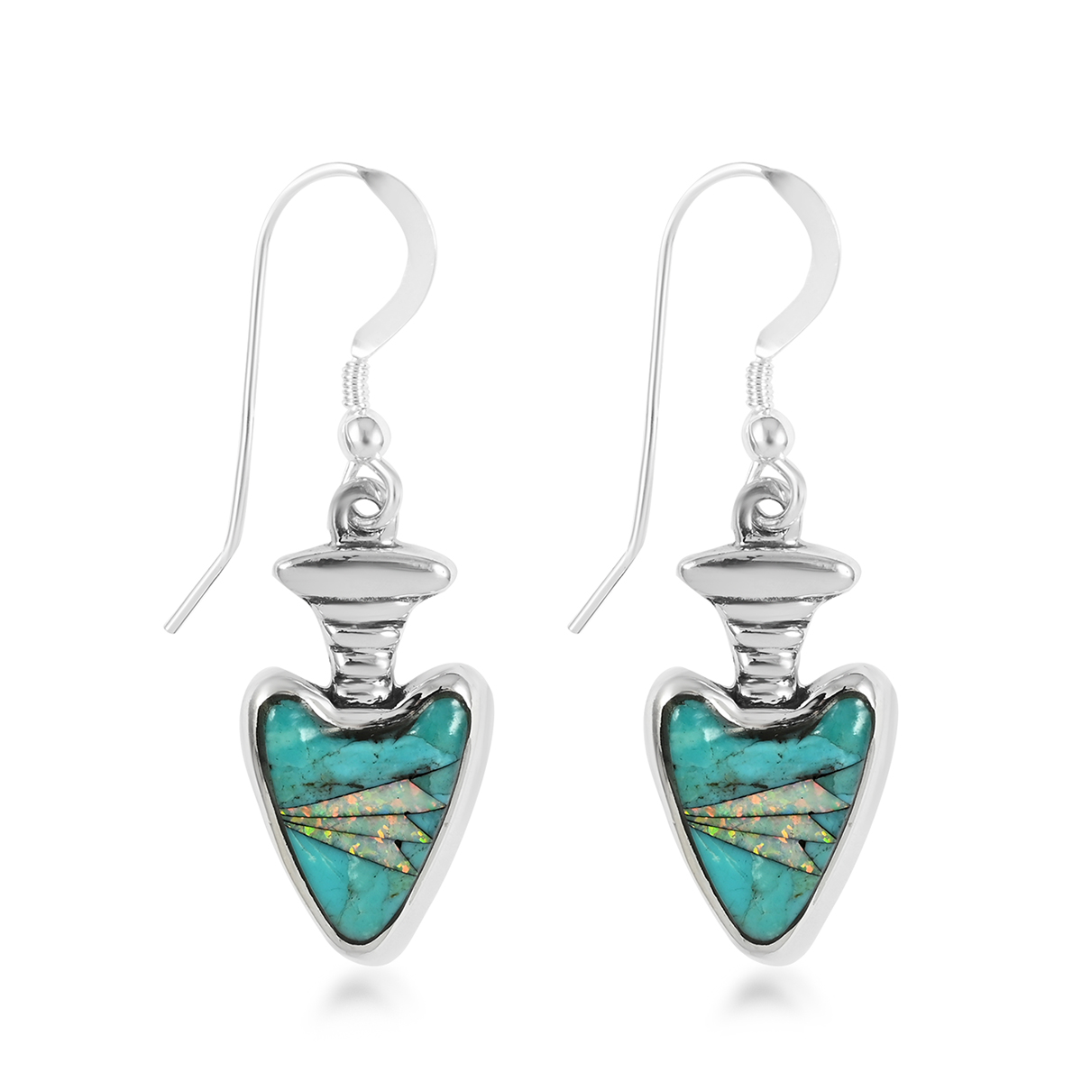 Santa Fe Style Turquoise and Lab Created Opal Dangle Earrings in Sterling Silver 0.40 ctw
