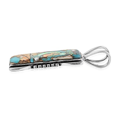 Santa Fe Style Spiny Turquoise and Multi Gemstone Kokopelli Pendant without Chain in Sterling Silver 1.25 ctw