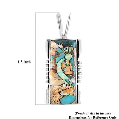 Santa Fe Style Spiny Turquoise and Multi Gemstone Kokopelli Pendant without Chain in Sterling Silver 1.25 ctw
