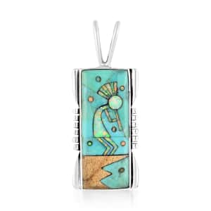 Santa Fe Style Turquoise and Multi Gemstone Kokopelli Pendant in Sterling Silver 0.85 ctw