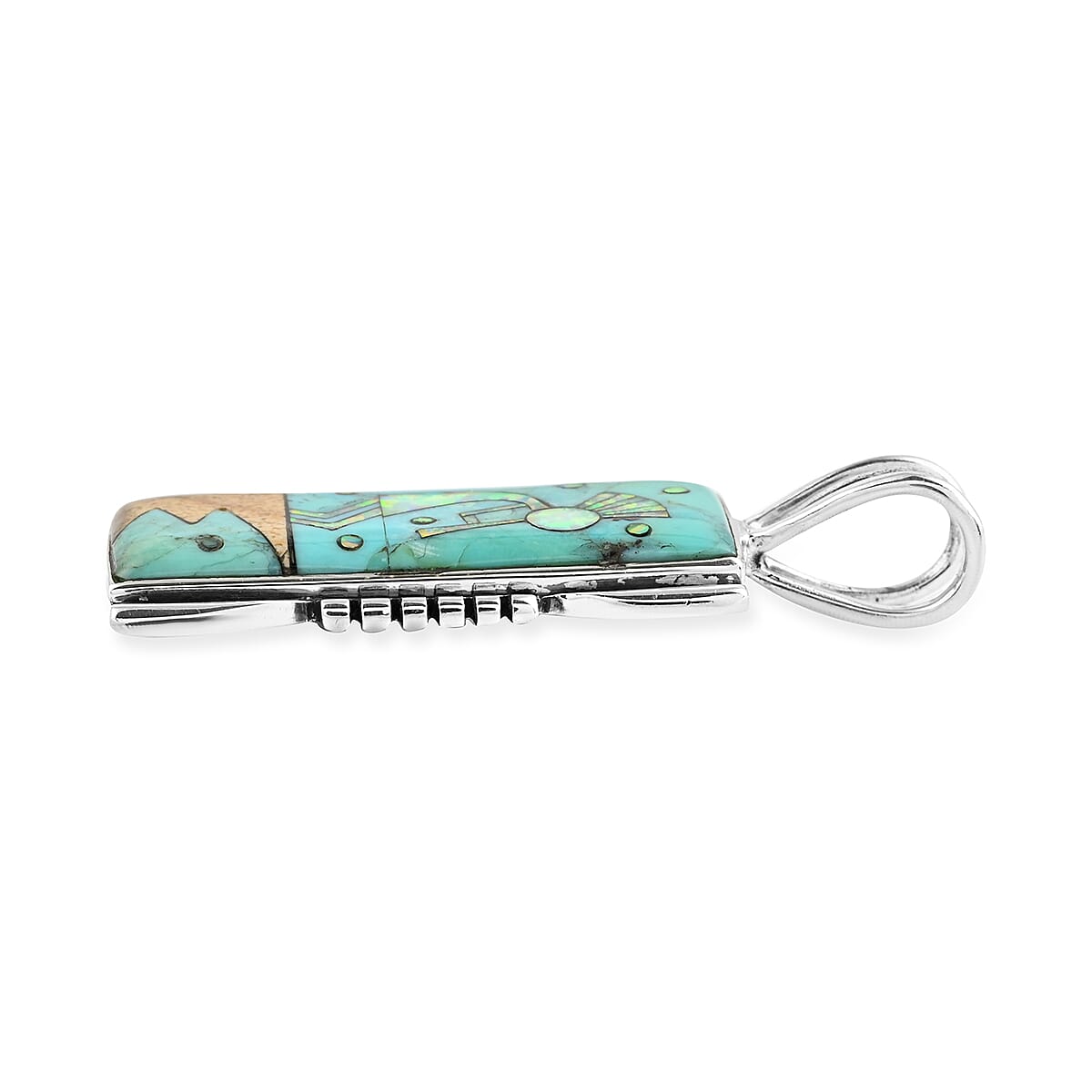 Santa Fe Style Turquoise and Multi Gemstone 0.85 ctw Kokopelli Pendant without Chain in Sterling Silver