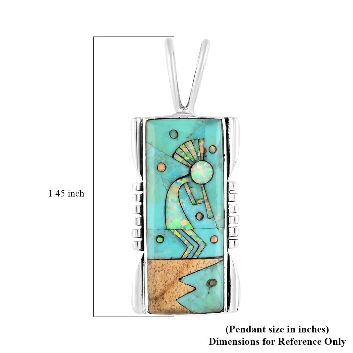 Santa Fe Style Turquoise and Multi Gemstone Kokopelli Pendant in Sterling Silver 0.85 ctw image number 3