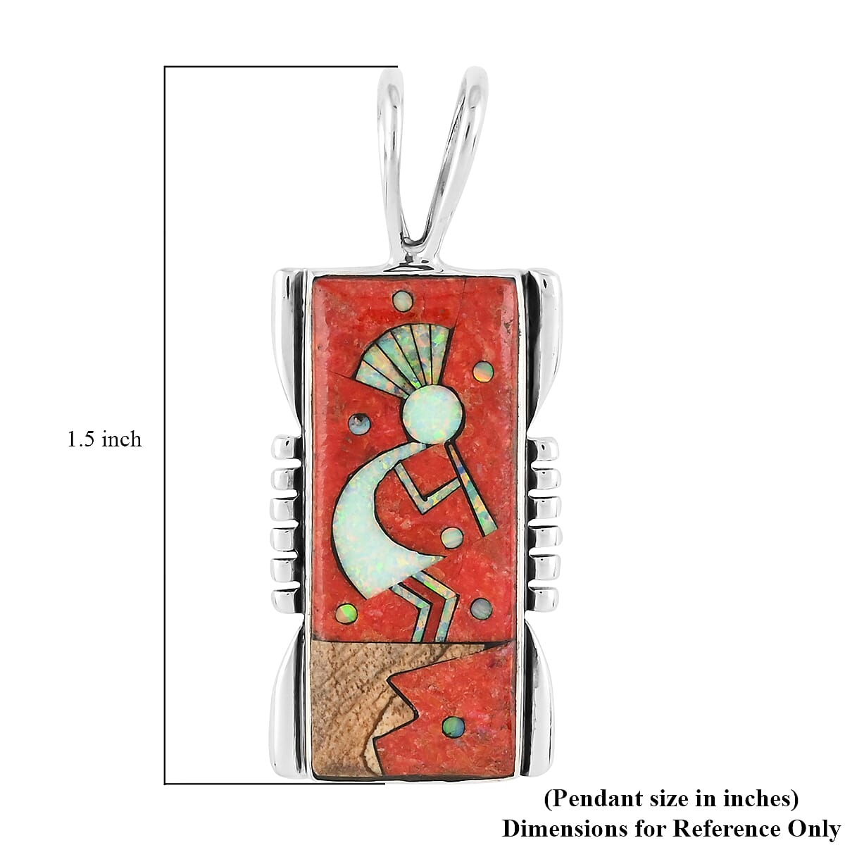 Santa Fe Style Enhanced Coral and Multi Gemstone Kokopelli Pendant in Sterling Silver 0.25 ctw image number 4