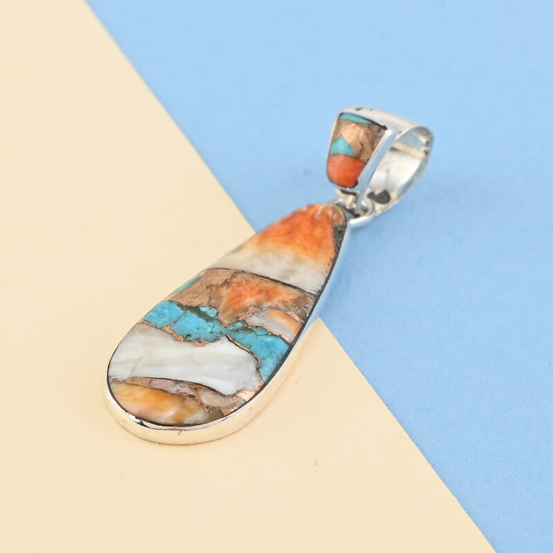 Santa Fe Style Spiny Turquoise Teardrop Pendant in Sterling Silver 0.65 ctw