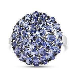 Tanzanite 6.18 ctw Cluster Ring in Platinum Over Sterling Silver (Size 10)