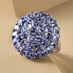 Tanzanite 6.18 ctw Cluster Ring in Platinum Over Sterling Silver (Size 10)