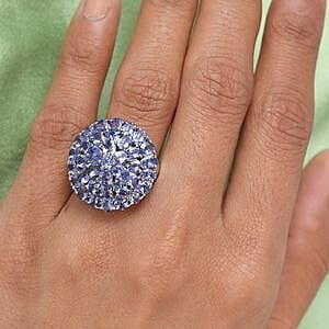 Tanzanite 6.18 ctw Cluster Ring in Platinum Over Sterling Silver (Size 10)
