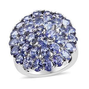 Tanzanite 6.18 ctw Cluster Ring in Platinum Over Sterling Silver (Size 10)