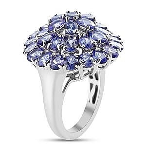 Tanzanite 6.18 ctw Cluster Ring in Platinum Over Sterling Silver (Size 10)
