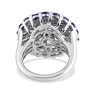 Tanzanite 6.18 ctw Cluster Ring in Platinum Over Sterling Silver (Size 10)
