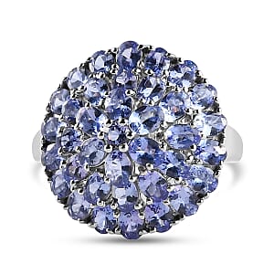 Tanzanite 6.18 ctw Cluster Ring in Platinum Over Sterling Silver (Size 11.5)