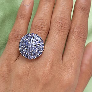 Tanzanite 6.18 ctw Cluster Ring in Platinum Over Sterling Silver (Size 11.5)