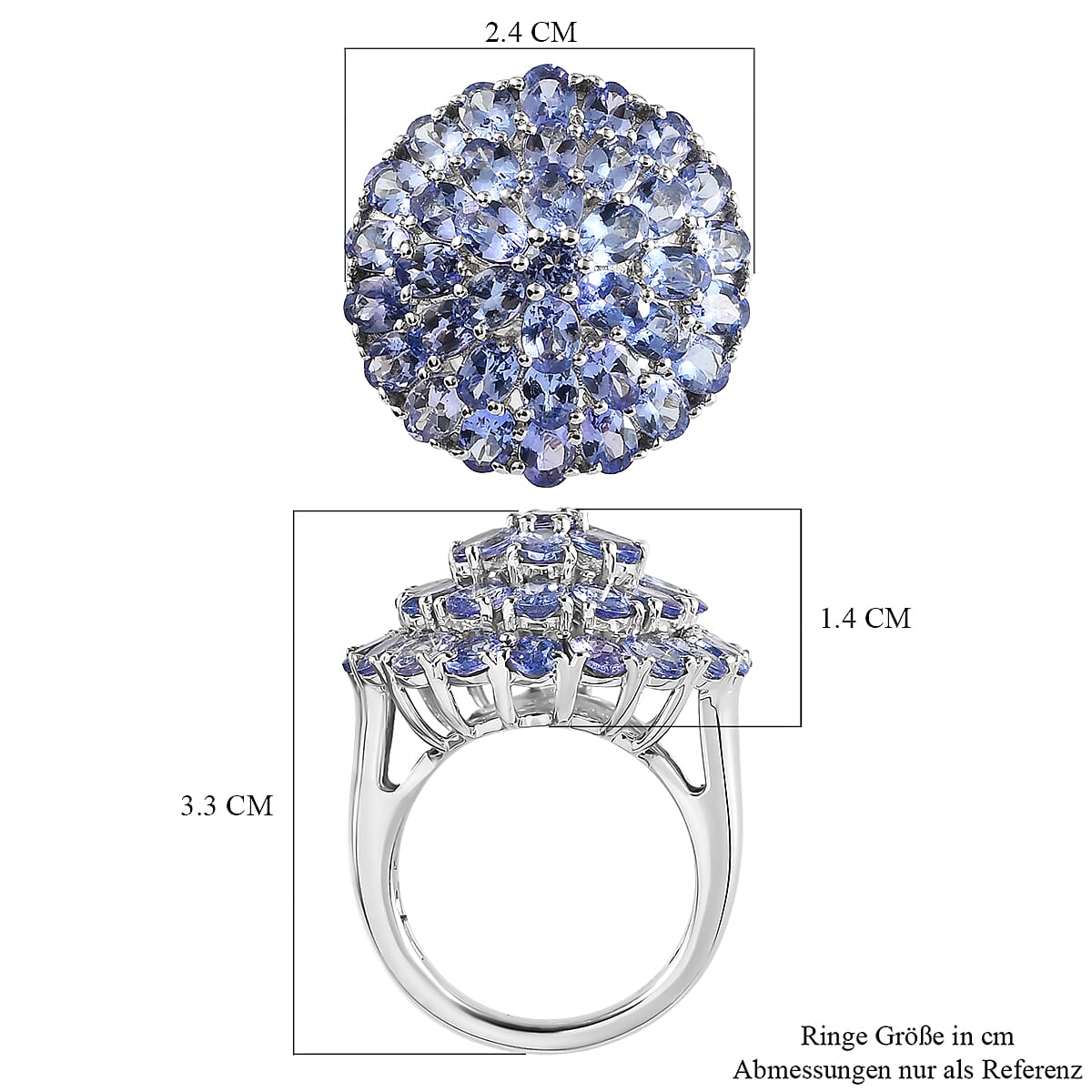 Tanzanite 6.18 ctw Cluster Ring in Platinum Over Sterling Silver (Size 11.5)
