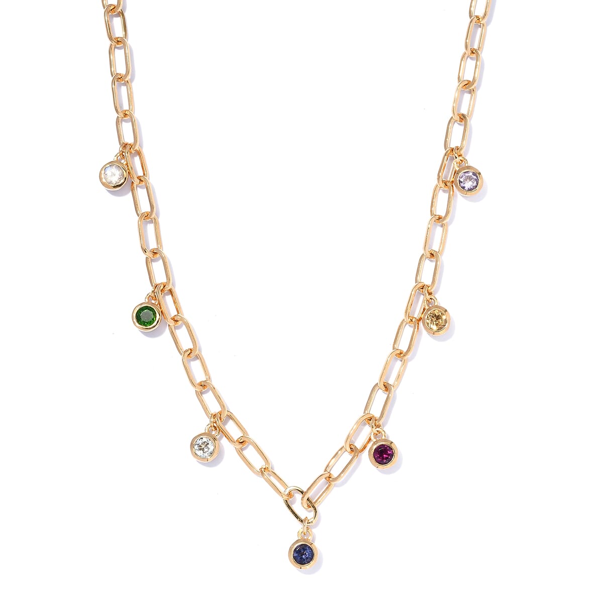 Multi Gemstone Station Necklace 18 Inches in Vermeil Yellow Gold Over Sterling Silver 1.85 ctw image number 0