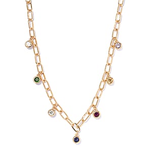 Multi Gemstone Station Necklace 18 Inches in Vermeil Yellow Gold Over Sterling Silver 1.85 ctw