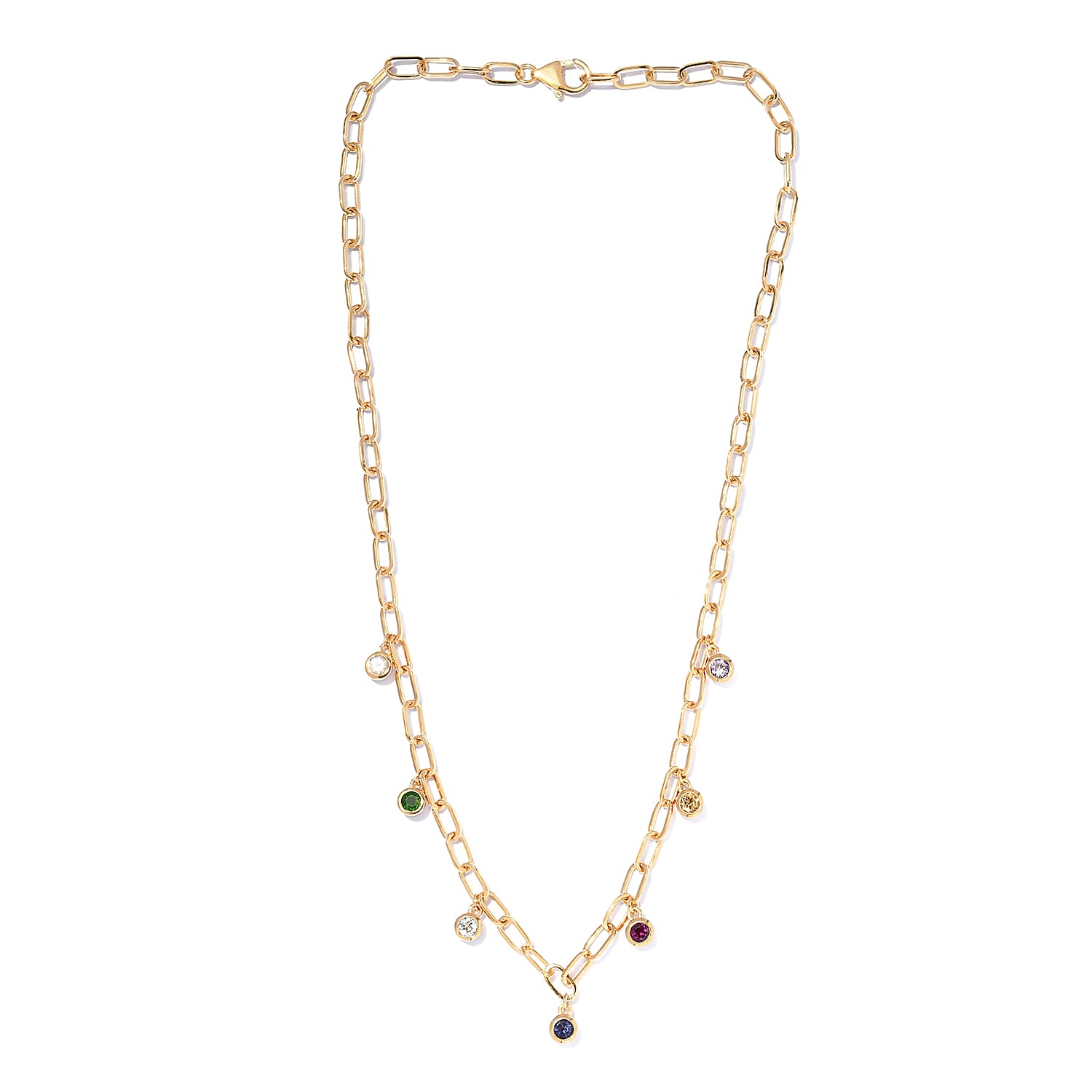 Multi Gemstone Station Necklace 18 Inches in Vermeil Yellow Gold Over Sterling Silver 1.85 ctw