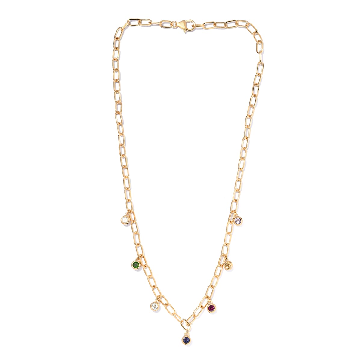 Multi Gemstone Station Necklace 18 Inches in Vermeil Yellow Gold Over Sterling Silver 1.85 ctw image number 2